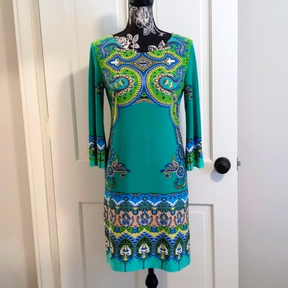 Ronni Nicole Dresses & Skirts - 🦚Ronni Nicole🦚 - Green/Turquoise Paisley Stretch Sheath Dress